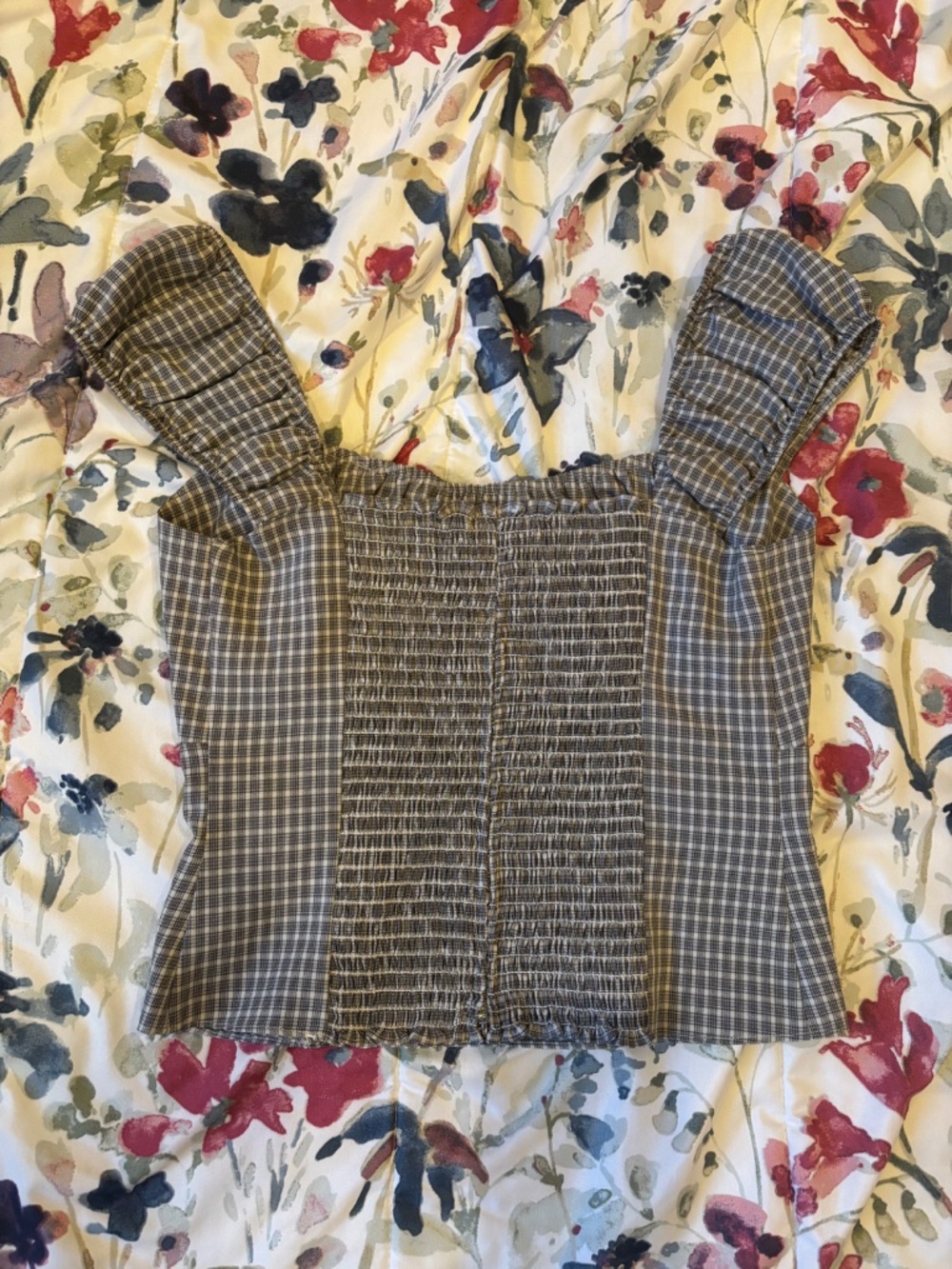 Reformation Gray Plaid Linen Kenji Top - Picture 2 of 5